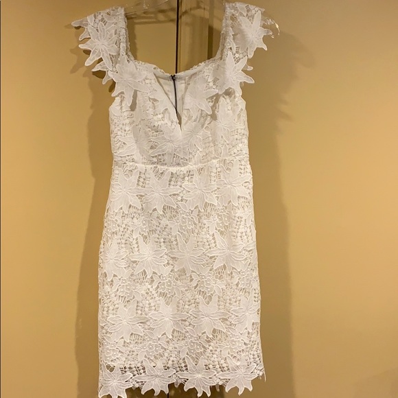 Lace Mini White Dress with Off the Shoulder - Picture 3 of 5